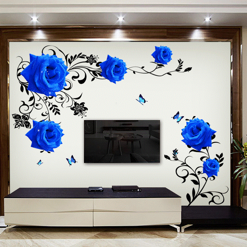 Home Cinema Wall - Large Size Blue Rose Flowers Wall