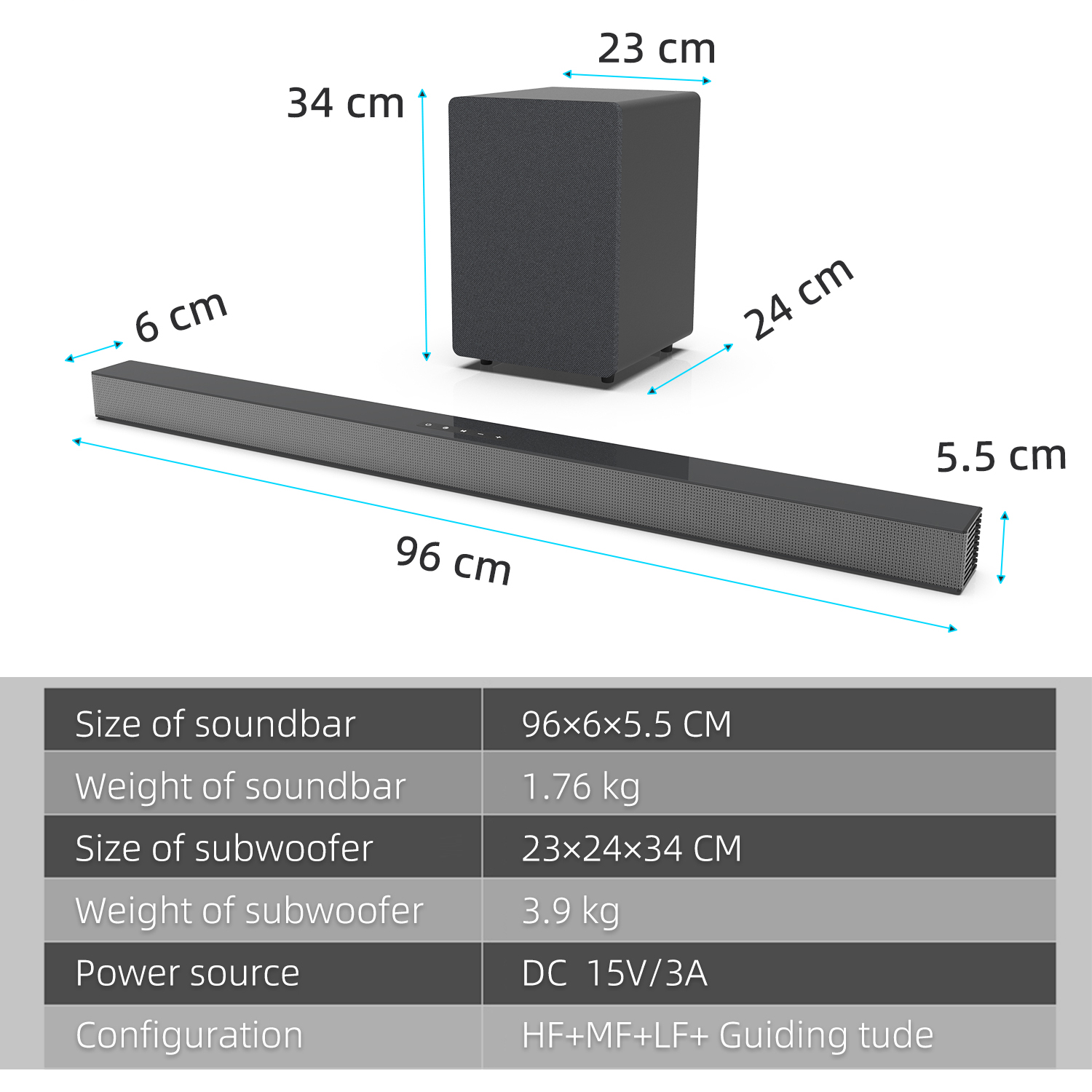 84W TV Sound Bar with Subwoofe - огляд і ціна Home Cinema With Wireless Rear Speakers